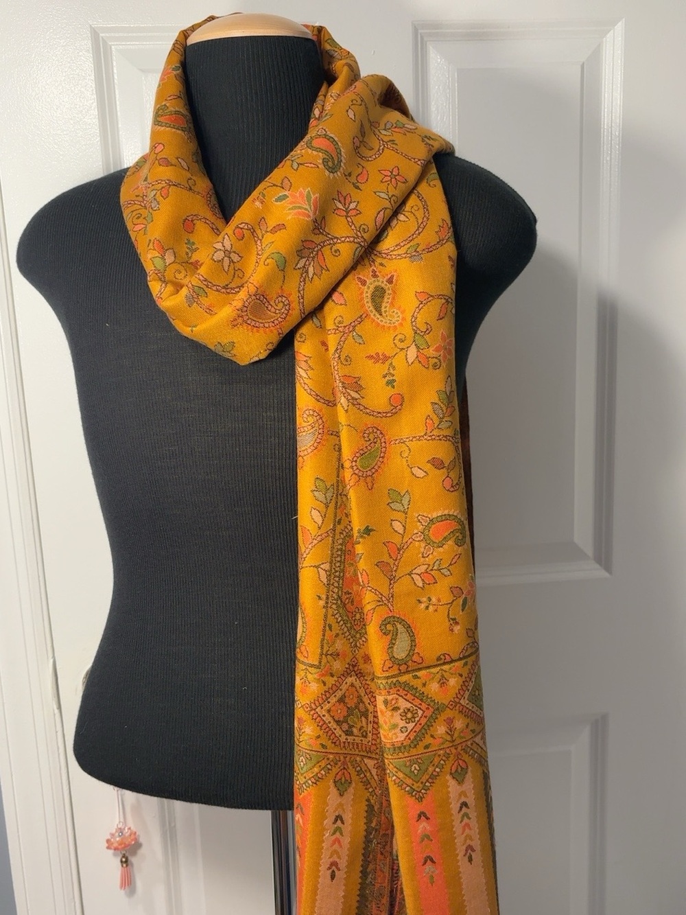 Ambassador Shawls Rich Wool Mustard Floral Paisley Stole Scarf Wrap NWT